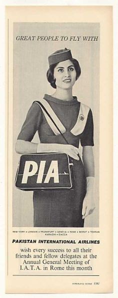 an advertisement for pia airline from the 1950's, featuring a woman in uniform