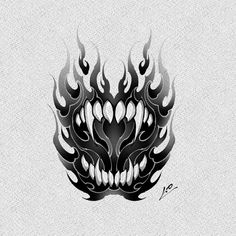 a black and white tattoo design with flames