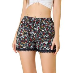 These allover cute printed shorts are crafted from woven fabric. They are designed with wide and sporty elasticized waistband to ensure a comfortable fit. Various trendy printing and lace trim are more perfect for summer. Add a completely cute and unique vibe to your look with these floral mini shorts. Casual summer beach shorts, fit for everyday dressing, for beach, for women and youth. Please check your measurements to make sure the item fits before ordering. Occasion: Casual Style for Out-goi Summer Beach Shorts, Womens Summer Shorts, Shorts Casual, Elastic Waist Shorts, Womens Tie, Red Outfit, Mini Shorts, Distressed Denim Shorts, Boho Summer