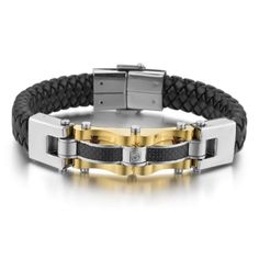 Ships Within 7-9 Days New Masculine Black Stainless Steel Bracelets, Masculine Black Stainless Steel Jewelry, Black Stainless Steel Business Jewelry, Modern Black Bracelets For Business, Elegant Black Leather Bracelet With Jubilee Design, Elegant Black Leather Jubilee Bracelet, Formal Black Leather Bracelet With Stainless Steel Clasp, Modern Black Chain Bracelet For Formal Occasions, Classic Adjustable Black Chain Bracelet