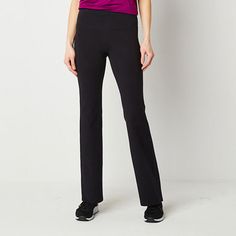 Pose with ease in the comfort of these Xersion EverPerform women's tall yoga pants. Cut to a high-rise they are made from breathable. stretch cotton-jersey with quick-dry technology to keep you cool, and they feature a smooth elastic waistband bootcut legs. Front Style: Flat FrontFeatures: Quick DryClosure Type: Full ElasticFit: Regular FitRise: High RiseFiber Content: 93% Cotton, 7% SpandexFabric Description: JerseyInseam: 34 1/2 InLeg Style: BootcutCare: Tumble Dry, Machine WashCountry of Orig