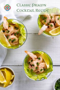 Glass bowls of shrimp cocktail’s on beds of lettuce with text banner Marie Rose Sauce, Irish Recipes Authentic, Cocktail Sauce Recipe, Cocktail Shrimp Recipes, Breaded Shrimp, Festive Appetizers, Prawn Cocktail, Classic Appetizers