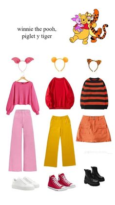 a group of children's clothing and shoes with winnie the pooh on them