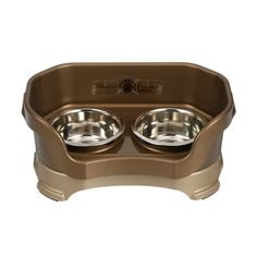 two bowls are shown on the side of a dog bowl with their lids open and one is