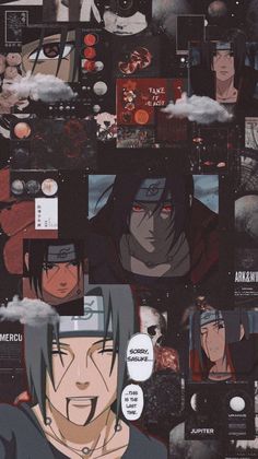 anime character collage with many different pictures and words on it's wallpaper