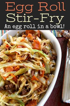 an egg roll in a bowl is shown with the title above it that reads, allrecipes excellent recipe