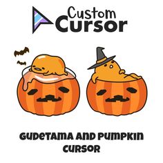 two pumpkins with faces on them and the words custom cussonr written below