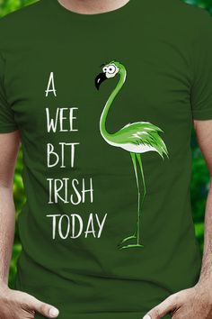 a man wearing a green t - shirt that says, a wee bit irish today