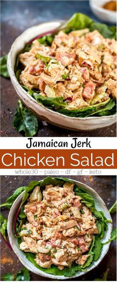 chicken salad with lettuce and tomatoes in a bowl