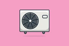 a white and black air conditioner on a pink background