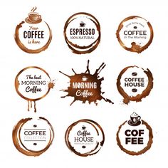 coffee badges and stickers on white background