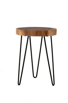 Brown Teak Accent Table Pedestal Tables, Modern Rustic Living Room, Round Accent Table, Wood Accent Table, Modern End Tables, Wood End Tables, Wood Table Top, Wood Crosses, Hairpin Legs