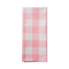 a pink and white checkered napkin on a white background