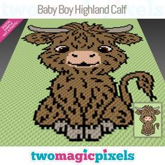 "Baby Boy Highland Calf" is a digital graph that can be used for various crochet techniques, such as C2C, Mini C2C, SC, HDC, DC, TSS, Bobble Stitch. Alternatively, you can use this product for cross stitch, knitting, hama beads, plastic canvas and other projects. (Please read the full description before making a purchase. Thank you.) The graph is 80 squares wide by 100 squares high and has 7 colors. The PDF file includes:  - digitally created sample image for illustration purposes  - the actual graph (squares)  - color counts and link to yarn calculators No written row-by-row counts or other type of instructions are included with this product. If you need c2c row-by-row counts for this graph, you can order them here:  https://www.etsy.com/listing/520367743/c2c-row-by-row-counts-for-1-one-a Highland Cow Crochet Blanket, Highland Calf, Cross Stitch Knitting, Crochet Graph, Baby Boy Photos, Bobble Stitch, Crochet Techniques, Hama Beads