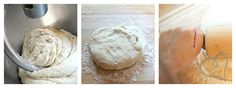 three different pictures showing dough being made