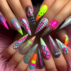 Why won't you follow this lovely exciting profile ! 💕💕💗💫💫 Swaggy Nails, Summer Nails Extra, Cute Funky Nails, Baddie Nails Short Coffin, Baddie Nails Short, 2024 Colors, Fly Nails, Rave Nails, Nails Short Coffin