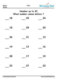 the worksheet for numbers to 30 and what number comes before it is 20