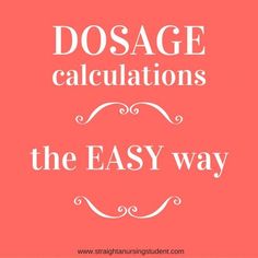 the words dosage calculations are written in white on a pink background with an ornate frame