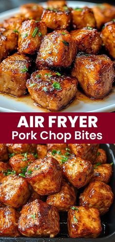 the air fryer pork chop bites are ready to be cooked in the oven and served