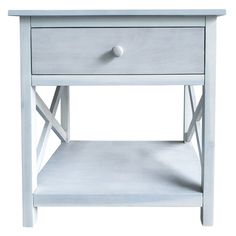 an end table with two drawers and one drawer on the bottom, in white painted wood