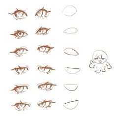 the steps to draw an anime character's eyes with different angles and shapes for each eye