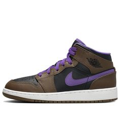 (GS) Air Jordan 1 Mid 'Purple Mocha' DQ8423-215 (AJ1/SNKR/Retro/Mid Top/Non-Slip/Basketball/Wear-resistant) Sporty Purple School Sneakers, Purple High-top Sneakers For School, Air Jordan 1 Mid Purple, Air Jordan 1 Mid Gs, Jordan Outfit, Retro Basketball Shoes, Marina Blue, Mid Top, University Blue