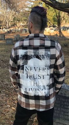 Never Trust The Living Acid Wash flannel Cotton Flannel Shirt With Snap Buttons For Fall, Plaid Cotton Shacket For Streetwear, Collared Flannel Shirt For Fall Streetwear, Flannel Shirt With Pockets For Outdoor, Outdoor Flannel Shirt With Pockets, Flannel Shirt For Streetwear In Fall, Streetwear Flannel Button-up Shirt, Flannel Button-up Shirt For Streetwear, Button-up Flannel Shirt For Streetwear