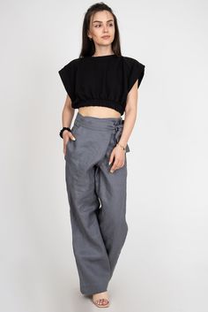 Loose Linen Pants/casual Drop Cloth Harem Pants/unisex - Etsy Gray Baggy Straight Pants, Gray Relaxed Fit Straight Bottoms, Gray Relaxed Fit Straight Pants, Relaxed Fit Wide Leg Gray Pants, Gray Straight Leg Summer Pants, Gray Wide Leg Pants With Relaxed Fit, Gray Straight Pants For Summer, Gray Ankle-length Pants For Summer, Baggy Gray Pants