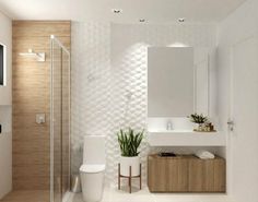 a bathroom with a toilet, sink, and shower stall in white tiled wallpaper