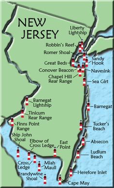 a map showing the location of new jersey and its major cities, as well as other places