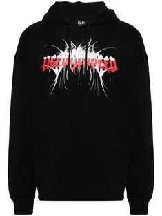 black/red cotton logo print to the front drawstring hood drop shoulder long sleeves ribbed cuffs and hem straight hem Demon Logo, Speed Demon, Cotton Logo, Cotton Hoodie, Black Hoodie, Logo Print, Drop Shoulder, Black Red, Knitwear