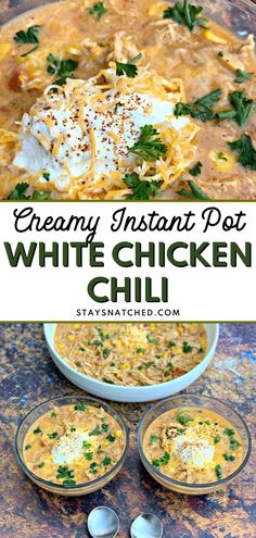 creamy instant pot white chicken chili is an easy and delicious dinner that's ready in under 30 minutes