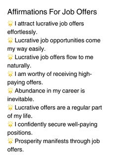 a job offer form with the words affirmations for job offers