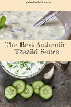 the best authentic tzazzi sauce with cucumber slices and herbs in it