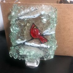 Decorative Accent For Any Room In The Home, Dorm Recycled Glass 3 3/8 Inch High Unique Gift!! New In Box Christmas Night Light Diy, Christmas Night Lights, Broken Glass Crafts, Christmas Night Light, Glass Snowman, Fused Glass Ornaments, Painted Bottle, Glass Fusion, Shattered Glass