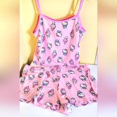 Hello Kitty Sleepwear Pajama Set Women Xl Adjustable Strap Elastic Waist Shorts Polyester And Spandex Pink Kawaii Sleepwear For Lounging, Cute Cotton Stretch Sleepwear, Cute Stretch Cotton Sleepwear, Cute Stretch Sleepwear For Pajama Party, Hello Kitty Print Summer Sleepwear, Cute Stretch Sleepwear, Hello Kitty Summer Sleepwear, Playful Hello Kitty Print Sleepwear, Pink Kawaii Hello Kitty Sleepwear