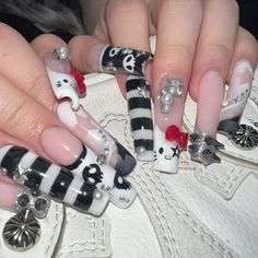 Junk Goth Nails, Resident Evil Nails, Long Hello Kitty Nails, Scene Kid Nails, Dark Goth Nails, Brat Nails, Junk Nails