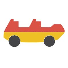 a yellow and red toy car on a white background