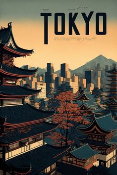 the cover of tokyo magazine with an image of buildings and trees in front of mountains