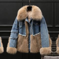 Shop the Vibe Streetwear Coat, Denim Jacket With Fur, Autumn Jacket, Moda Denim, Fall Jackets, Winter Coats Jackets, Winter Coats Women, Denim Coat, Y2k Streetwear