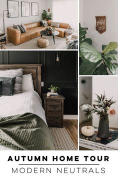 a collage of photos with the text autumn home tour modern neutrals