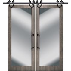 the double doors are made from wood and metal