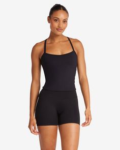 Activluxe Mina Tank | Black Fitted Tank Top With Built-in Bra And Cross Back, Black Sculpting Activewear With Built-in Bra, Versatile Tank Top With Built-in Bra And 4-way Stretch, Activewear Camisole With Built-in Bra For Gym, Strappy Back Stretch Camisole With Built-in Bra, Versatile Activewear With Built-in Bra And Tank Straps, Gym Camisole With Built-in Bra And Tank Straps, Yoga Activewear Camisole With Built-in Bra, Compressive Sports Bra With Spaghetti Straps For Yoga