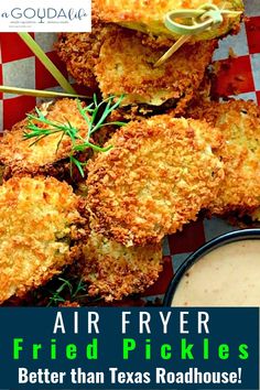 air fryer fried pickles are served with ranch dip and sour kraut