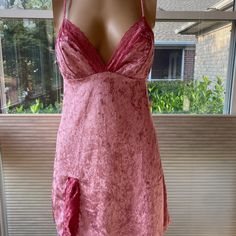 Sexy And Sweet -"Crushed Velvet'" Pink Chemise By Adore Me. Under Bust To Hem Measurement Is 19 Inches. Size Small. Racer Back Style. 95% Nylon And 5% Spandex. Nwt. Darker Pink Lace Detailing At Side Slit And Cups. Machine Wash Gentle. Red Babydoll Dress, Free People Slip Dress, Vintage Movie Stars, Velvet Pink, Lace Bride, Vintage Slips, Cream Silk, Adore Me, Lace Romper