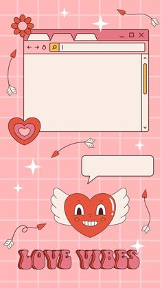 a pink background with hearts and wings on it