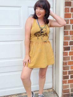 Gorgeous Mustard color thats perfect for all tank and Skort Set 95% cotton 5% spandex model is wearing her true size medium Stretch Cotton Tank Top For Day Out, Casual Crew Neck Tank Top For Day Out, Casual Stretch Tank Top For Day Out, Casual Cotton Racerback Tank Top, Fitted Cotton Tank Top For Day Out, Skort Set, Custom Trucker Hats, Painted Hats, Mustard Color