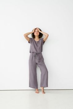 Wide leg pants linen / Linen pyjamas / Linen sleepwear/ Kimono | Etsy Lavender Pants For Spring Loungewear, Spring Lavender Loungewear Pants, Casual Purple Sleep Pants, Spring Lavender Lounge Pants, Lavender Cotton Pants For Loungewear, Lavender Cotton Loungewear Pants, Lavender Cotton Lounge Pants, Manto Model, Linen Pyjamas