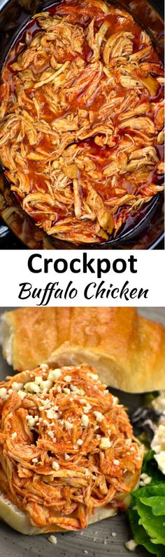 the crockpot buffalo chicken is ready to be eaten