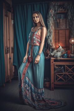 Discover the perfect blend of bohemian freedom and elegance with our unique long Boho dress. Designed to offer every woman unmatched style and comfort, this dress is an ideal choice for summer evenings, festivals, or special occasions. Key Features: Ankle Length: This dress is long and flows elegantly, creating a dramatic and romantic effect. Embroidered Patterns: Adorned with unique embroidered details that add a colorful and artistic touch to the design. Fringe: Decorated with fringe that adds Spring Bohemian Ankle-length Dress, Sleeveless Blue Maxi Dress With Boho Print, Blue Sleeveless Maxi Dress For Festivals, Sleeveless Boho Dress With Boho Print, Blue Sleeveless Hippie Maxi Dress, Bohemian Sleeveless Maxi Dress With Boho Print, Free-spirited Boho Print Maxi Dress For Summer, Sleeveless Bohemian Dress With Boho Print, Hippie Sleeveless Maxi Dress For Festival